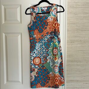 Jude Connally Blue and Orange Midi Dress